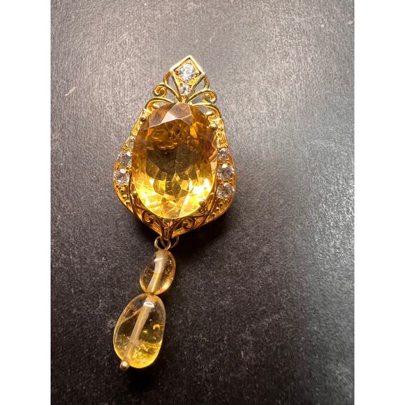 Citrine Enhancer Pendant Gold Over 925 w/ White Topaz & Citrine Drops - Picture 1 of 16